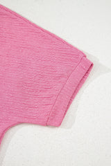 Pink Textured V Neck T Shirt and Shorts Set Short Sets JT's Designer Fashion