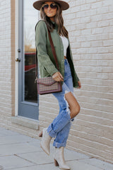 Green Ripped Denim Jacket Denim Jackets JT's Designer Fashion