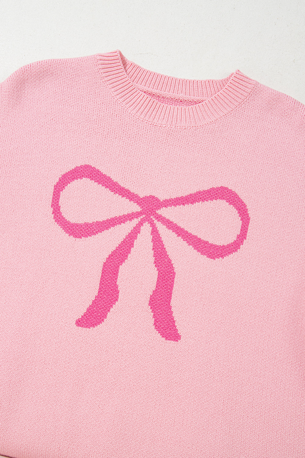 Pink Bow Graphic Drop Shoulder Round Neck Sweater Sweaters JT's Designer Fashion
