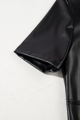 Black Faux Leather Loose T-shirt Dress T Shirt Dresses JT's Designer Fashion
