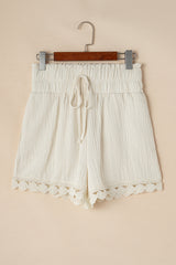 Apricot Textured Frilled Knotted High Waist Lace Hem Shorts Casual Shorts JT's Designer Fashion
