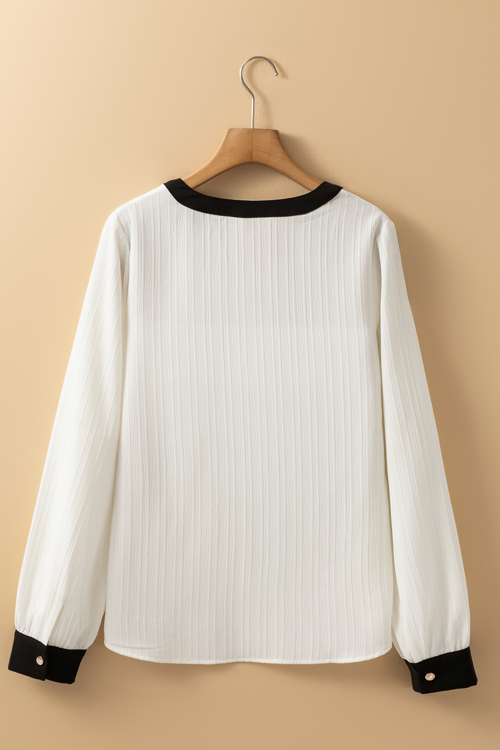 White Textured Colorblock V Neck Elegant Blouse Blouses & Shirts JT's Designer Fashion