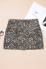 Khaki Leopard Denim Mini Skirt Skirts & Petticoat JT's Designer Fashion