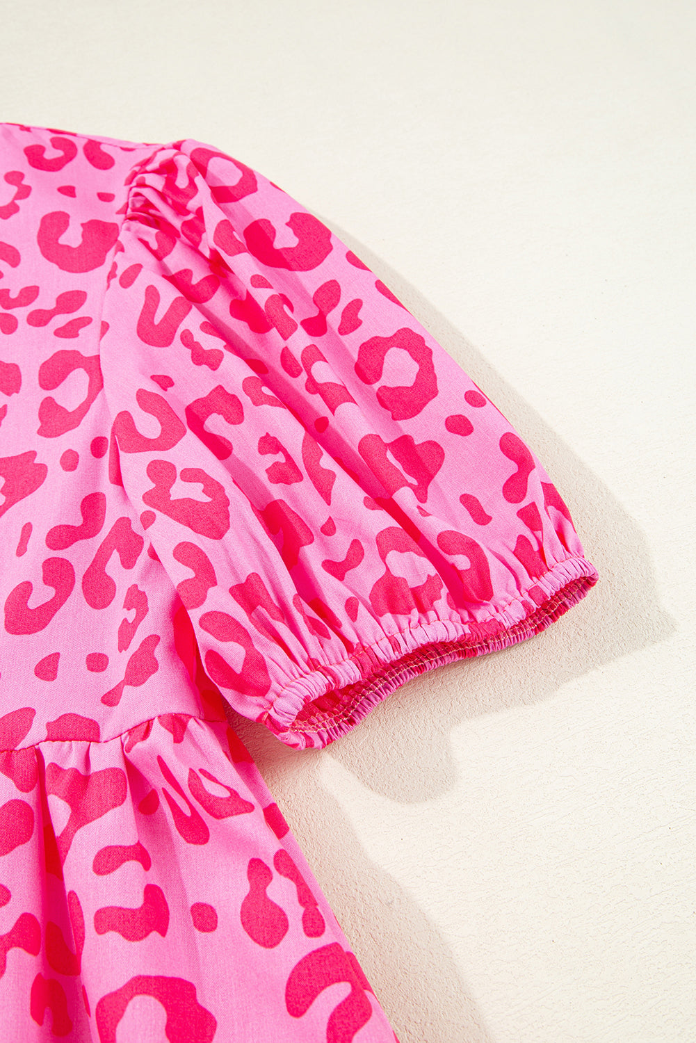 Rose Leopard Puff Sleeve Tie Front High Waist Mini Dress Mini Dresses JT's Designer Fashion