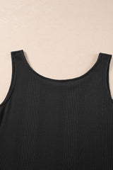 Black Solid Color Ribbed Ruffle Tank Top and Pants Set Pant Sets JT's Designer Fashion