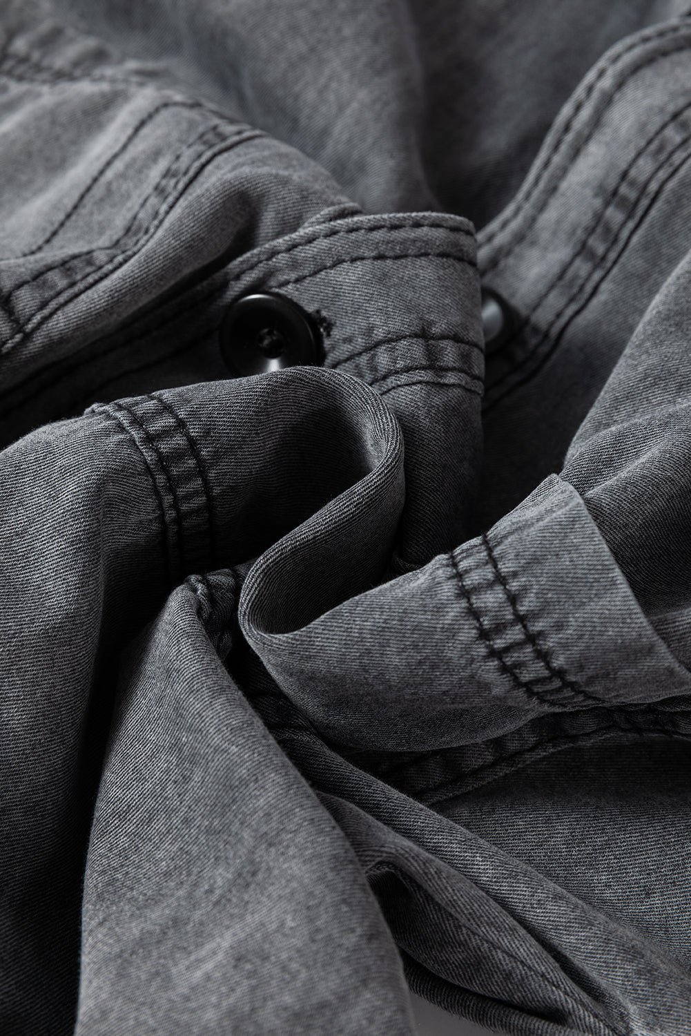 Medium Grey Mineral Wash Patched Pocket Split Denim Jacket Denim Jackets JT's Designer Fashion