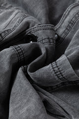 Medium Grey Mineral Wash Patched Pocket Split Denim Jacket Denim Jackets JT's Designer Fashion