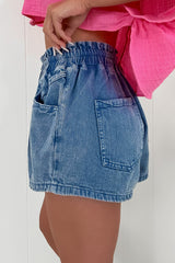 Ashleigh Blue Drawstring High Waist Casual Denim Shorts with Pockets Denim Shorts JT's Designer Fashion