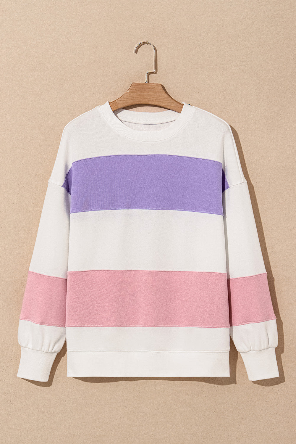 Beige Colorblock Patchwork Drop Shoulder Crewneck Sweatshirt Sweatshirts & Hoodies JT's Designer Fashion