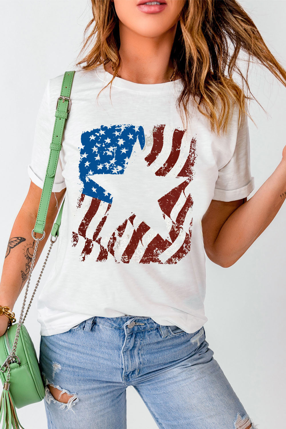 White American Flag Star Graphic Crew Neck T Shirt Graphic Tees JT's Designer Fashion