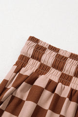 Khaki Checkered Elastic High Waist Loose Casual Pants Pants & Culotte JT's Designer Fashion