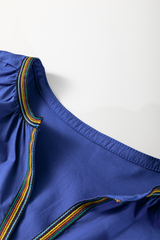 Bluing Colorful Striped Trim Puff Sleeve Pleated Mini Dress Mini Dresses JT's Designer Fashion