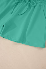 Sea Green Solid Loose V Neck Half Sleeve Tee and Shorts Short Sets JT's Designer Fashion