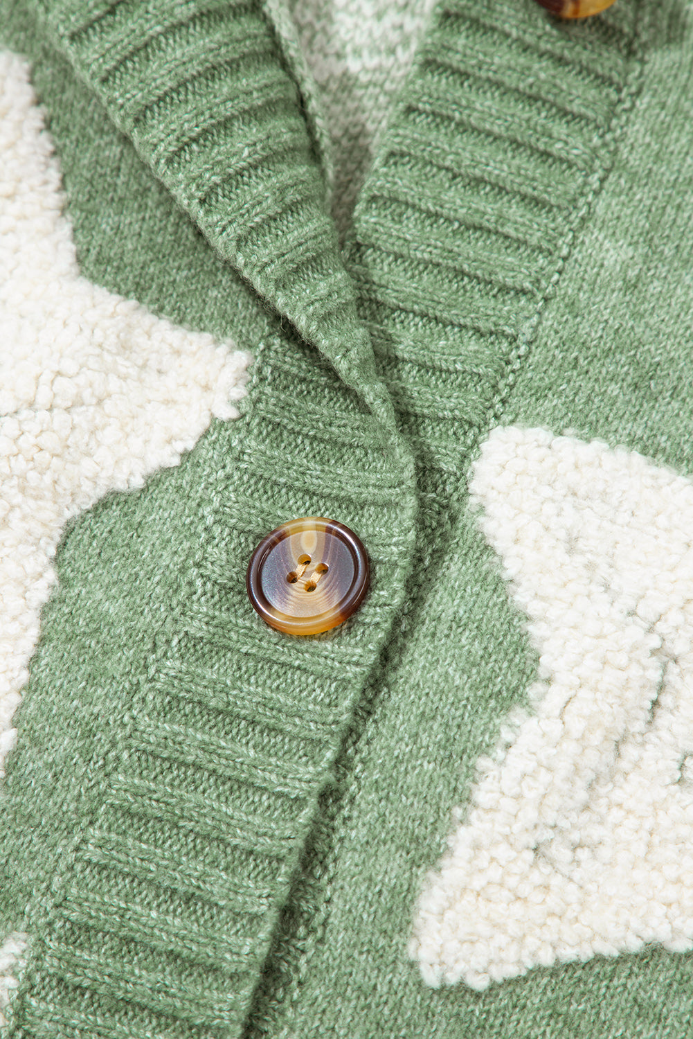 Green Sherpa Star Pattern Textured Sweater Cardigan with Pockets Cardigans JT's Designer Fashion