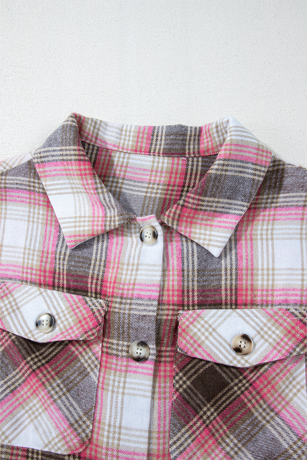 Pink Plaid Flap Pocket Button Up Shacket Plaid Shackets JT's Designer Fashion