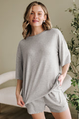 Gray Solid Color Loose Tee 2 Piece Shorts Set Short Sets JT's Designer Fashion