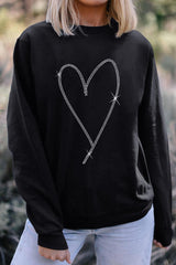 Black Rhinestone Heart Pattern Valentines Fashion Sweatshirt Graphic Sweatshirts JT's Designer Fashion