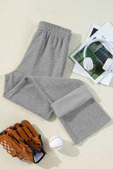 Light Grey Solid Color Fleece Lined Drawstring Waist Casual Pants Pants & Culotte JT's Designer Fashion