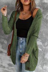 Green Front Pocket and Buttons Closure Cardigan Sweaters & Cardigans JT's Designer Fashion