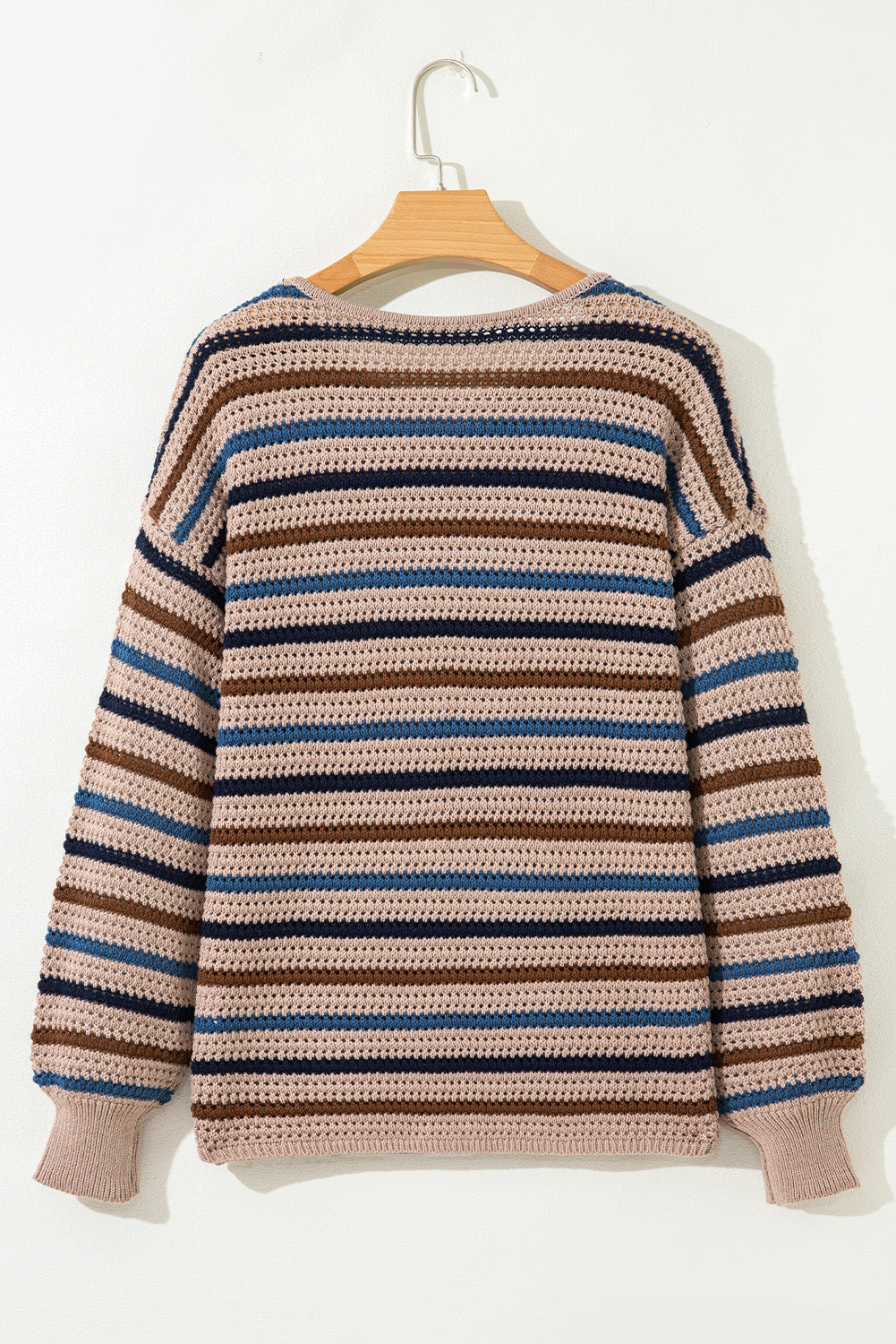 Multicolour Striped Knitted Drop Shoulder Round Neck Sweater Sweaters JT's Designer Fashion