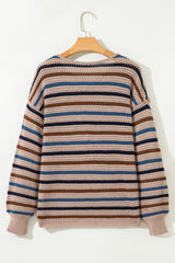 Multicolour Striped Knitted Drop Shoulder Round Neck Sweater Sweaters JT's Designer Fashion