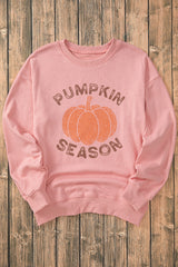 Pink PUMPKIN SEASON Crew Neck Drop Shoulder Sweatshirt Graphic Sweatshirts JT's Designer Fashion