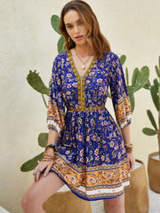 Printed V-Neck Mini Dress Mini Dresses JT's Designer Fashion