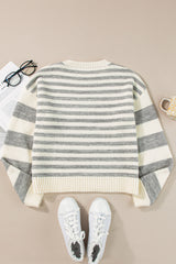 Gray Stripe Drop Shoulder Crew Neck Sweater Sweaters JT's Designer Fashion