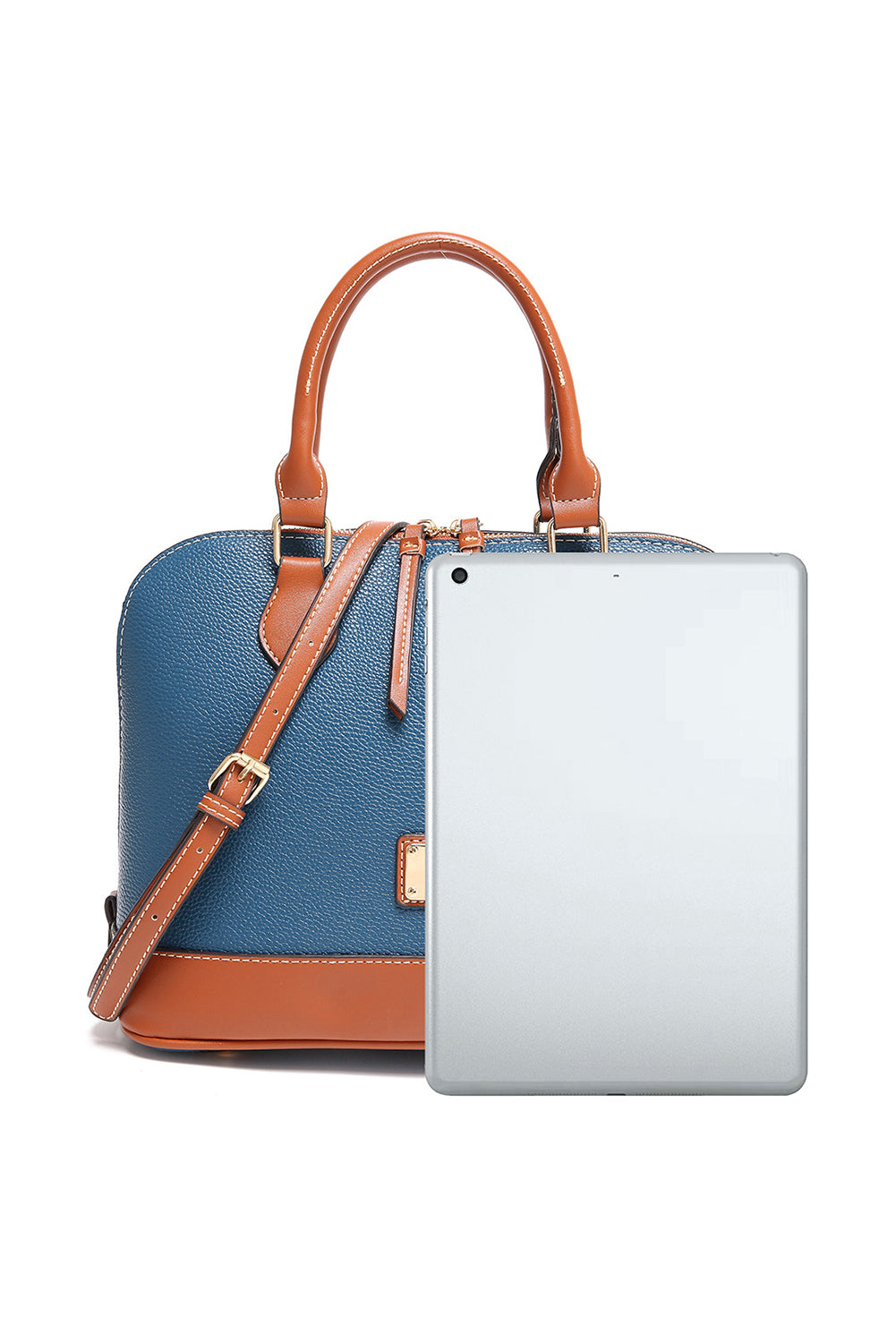 Ashleigh Blue Color Contrast PU Leather Zipper Tote Bag Handbags JT's Designer Fashion