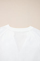 White Paisley Embroidered Textured Split Neck Long Puff Sleeve Blouse Blouses & Shirts JT's Designer Fashion