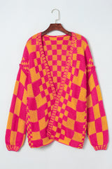 Multicolor Open Front Mixed Checkered Pattern Knit Cardigan Sweaters & Cardigans JT's Designer Fashion