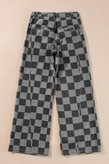 Dark Grey Checkered Denim Wide Leg Jeans Jeans JT's Designer Fashion
