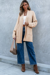 Parchment Oversize Chunky Cable Knit Open Front Midi-length Cardigan Cardigans JT's Designer Fashion