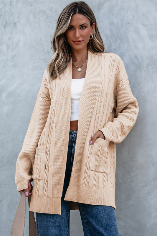 Parchment Oversize Chunky Cable Knit Open Front Midi-length Cardigan Parchment 50%Viscose+28%Polyester+22%Polyamide Cardigans JT's Designer Fashion