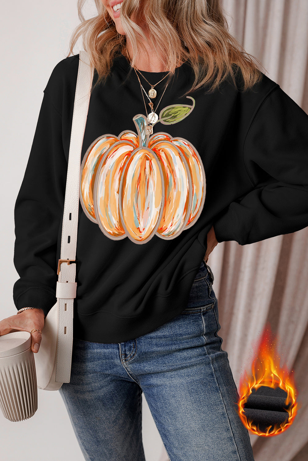 Black Thanksgiving Pumpkin Graphic Drop Shoulder Sweatshirt Graphic Sweatshirts JT's Designer Fashion