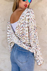 White Confetti Reversible Twist Sweater Sweaters JT's Designer Fashion