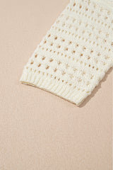 White Hollow Out Knit Bracelet Sleeve Drop Shoulder Sweater Sweaters JT's Designer Fashion