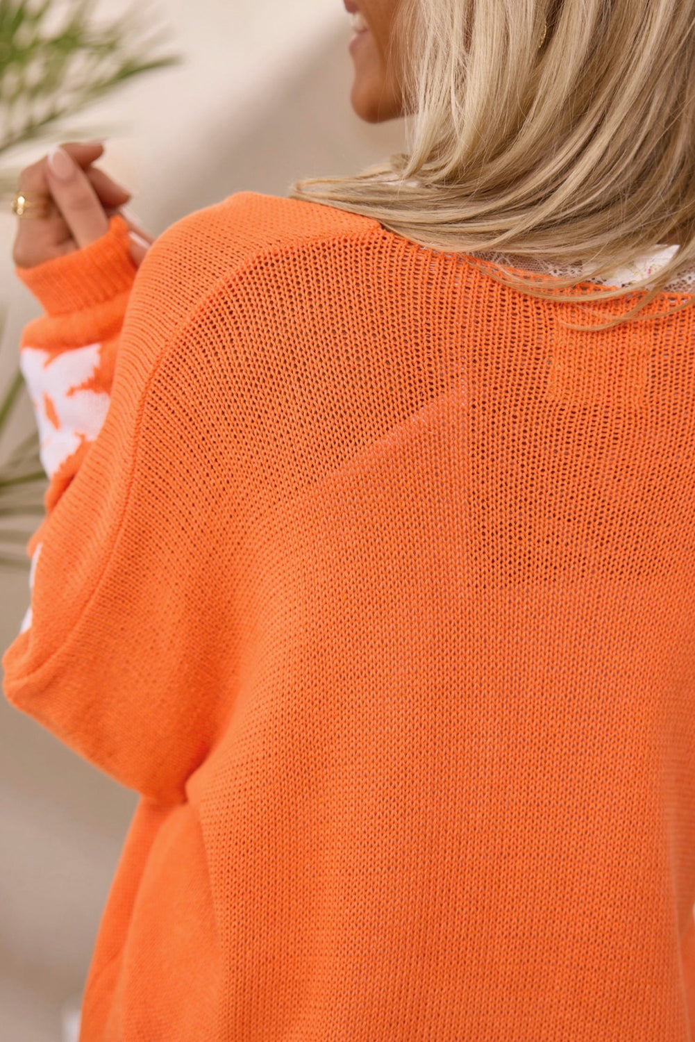 Orange Flower Pattern Drop Shoulder Plus Size Cardigan Plus Size Sweaters & Cardigans JT's Designer Fashion