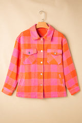 Orange Plaid Chest Pockets Button-up Turn Down Collar Jacket Jackets JT's Designer Fashion