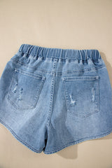 Myosotis Drawstring High Waist Distressed Denim Shorts Denim Shorts JT's Designer Fashion