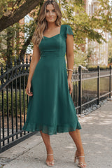 Sea Green Shirred Open Back Sweetheart Neck Ruffled Midi Dress Midi Dresses JT's Designer Fashion