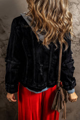 Black Fake Two-Piece Hooded Zip-Up Denim Jacket Denim Jackets JT's Designer Fashion