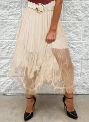 Apricot Lace Cascading Tiered High Waist Maxi Skirt Skirts & Petticoat JT's Designer Fashion