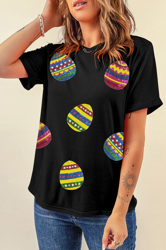 Black Shimmer Easter Eggs Print T-shirt Graphic Tees JT's Designer Fashion