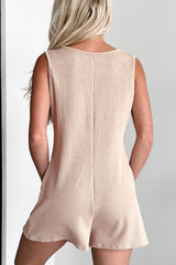 Parchment Corded Knit Side Pockets Buttoned Sleeveless Romper Jumpsuits & Rompers JT's Designer Fashion