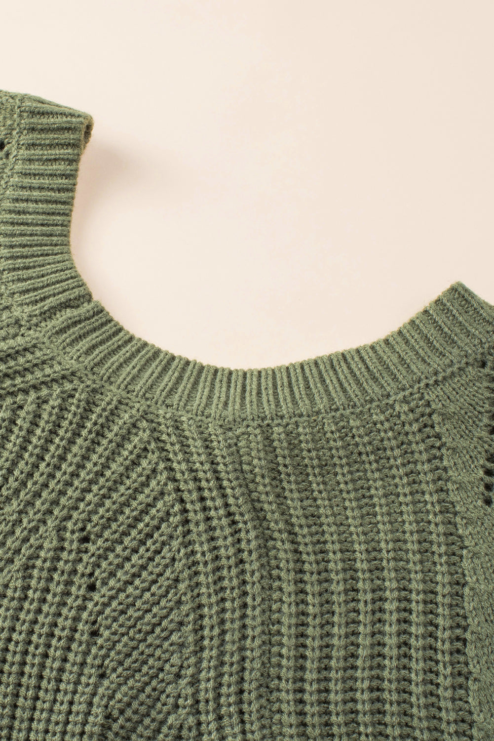 Green Hollow-out Puffy Sleeve Knit Sweater Sweaters JT's Designer Fashion