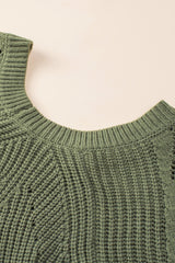 Green Hollow-out Puffy Sleeve Knit Sweater Sweaters JT's Designer Fashion