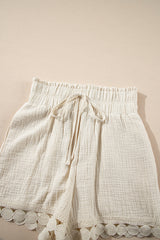 Apricot Textured Frilled Knotted High Waist Lace Hem Shorts Casual Shorts JT's Designer Fashion