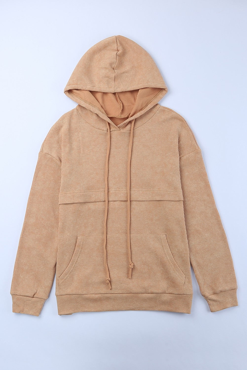 Waffle Knit Kangaroo Pocket Hooded Sweatshirt Sweatshirts & Hoodies JT's Designer Fashion