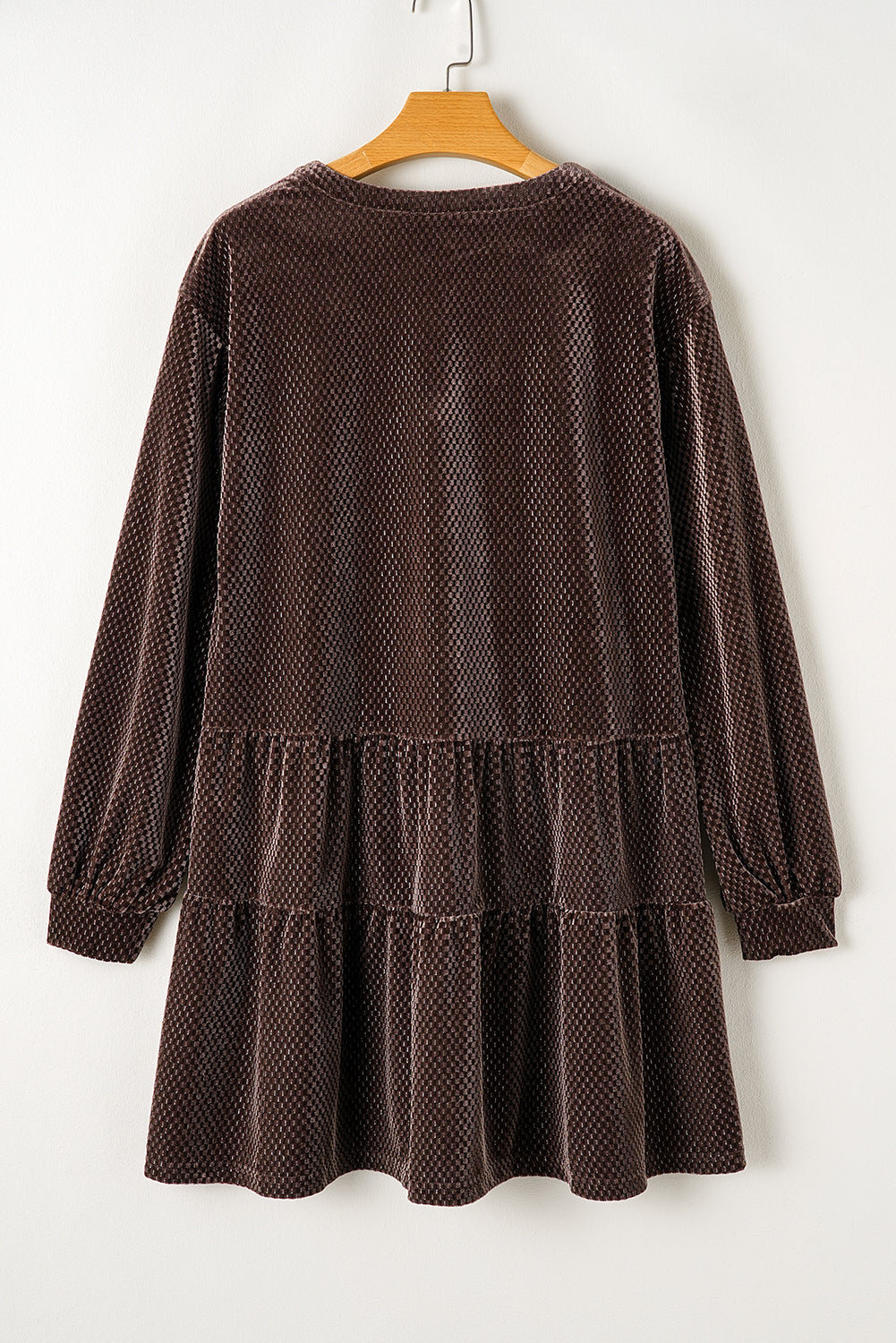 Dark Brown Textured Velvet V Neck Shift Dress Mini Dresses JT's Designer Fashion